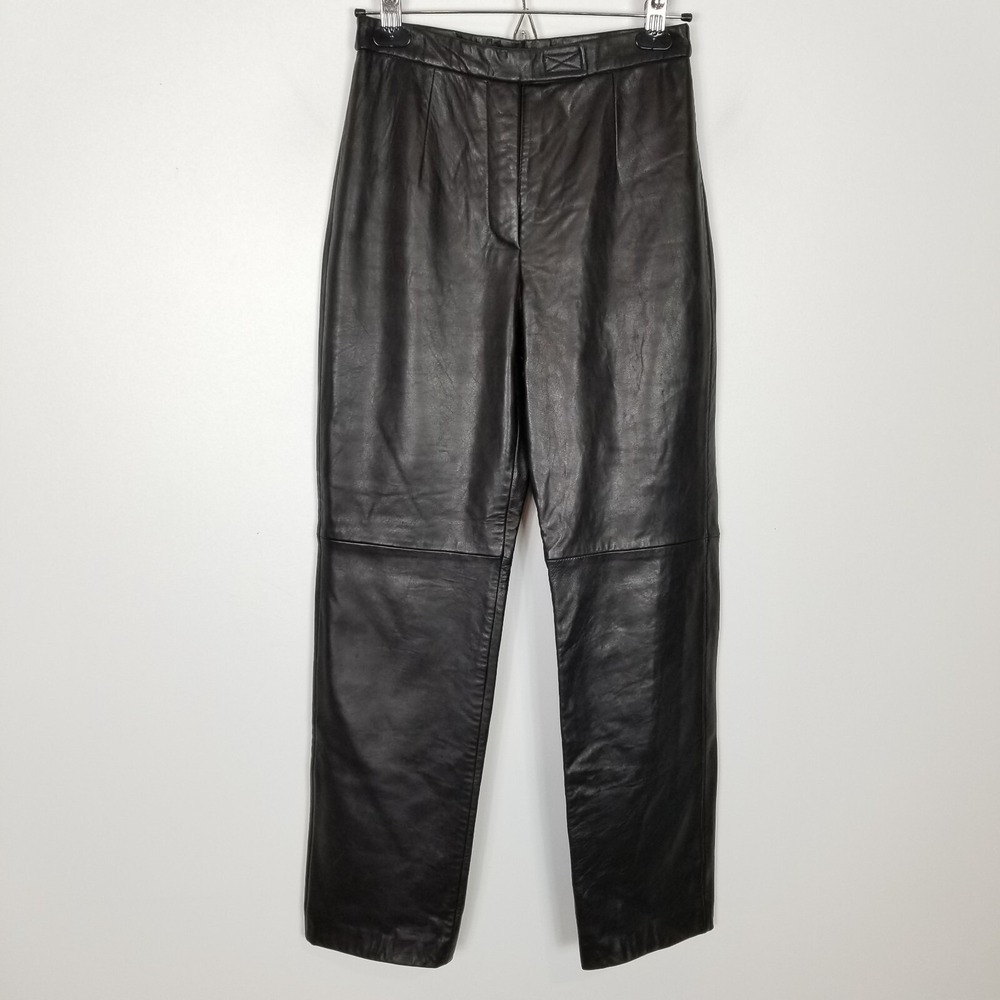 Siena‎ Studio Women 100% Leather Moto Pants Sz 4 Black City Casual